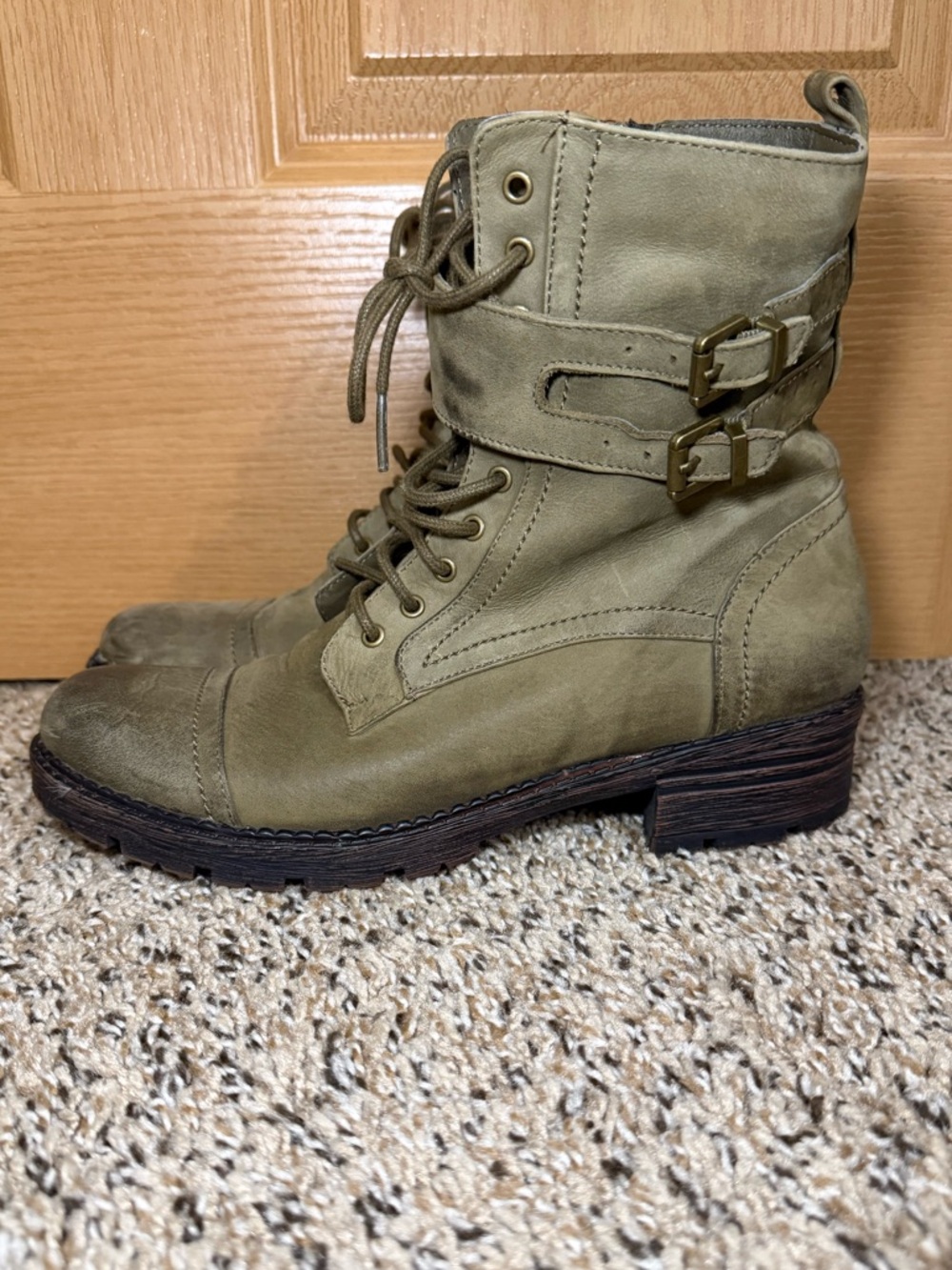 Blondo Olive Lace-Up Buckle Combat Boots